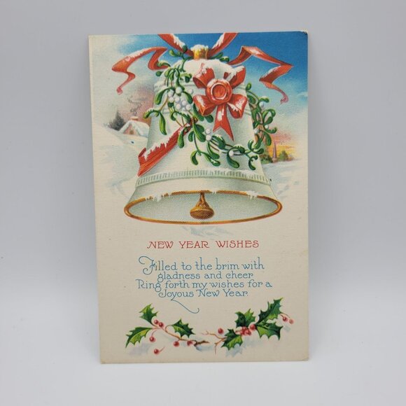 Vintage New Year Wishes Postcard 1930 With U.S. Postmark & Stamp - Picture 1 of 6